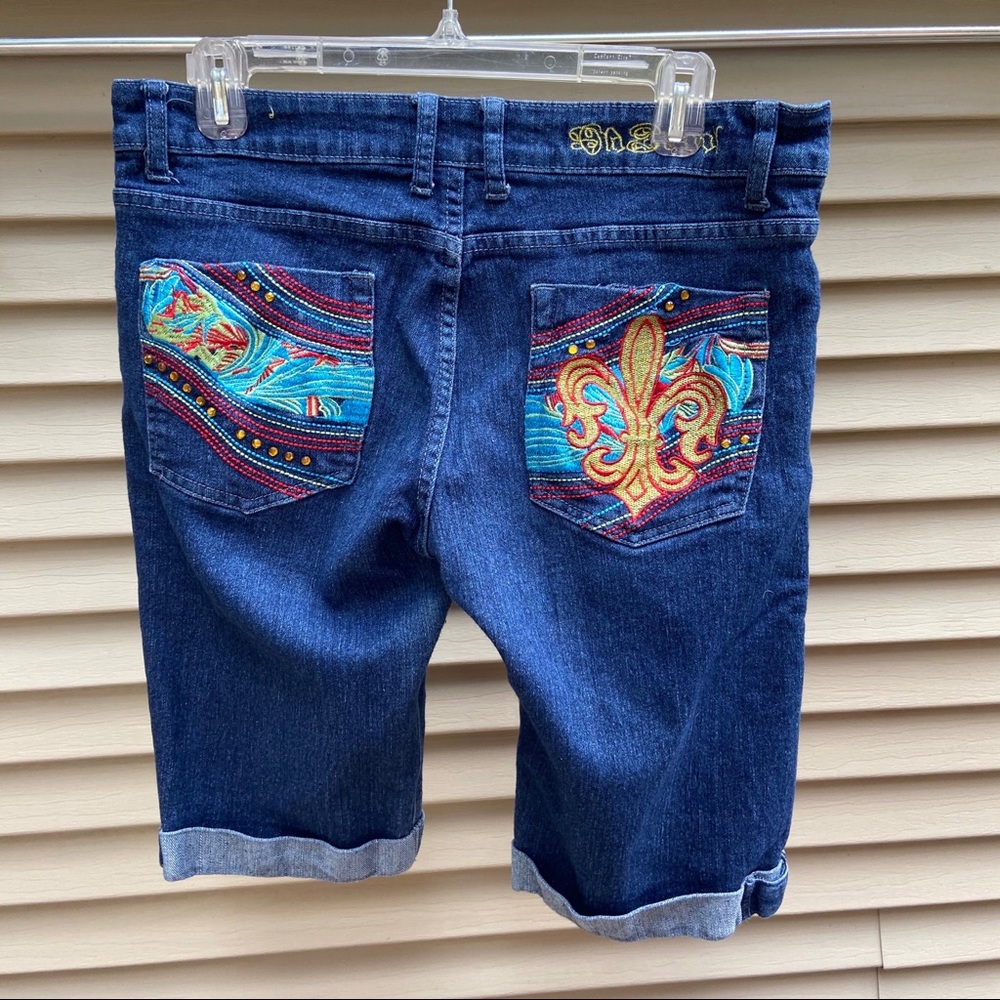 Old Skool vintage patch bermuda jean denim shorts capris